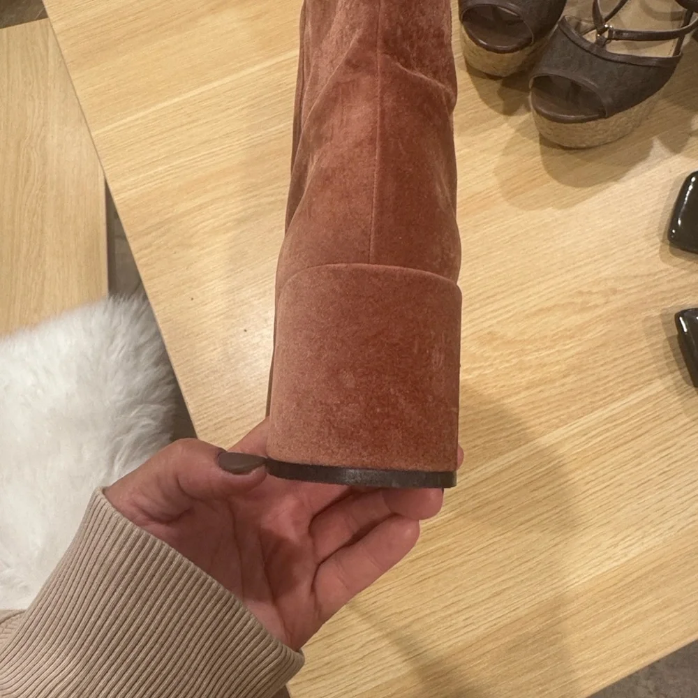 Anthropologie Pink Velvet Ankle Boots with Gold Detail - Picture 8 of 12